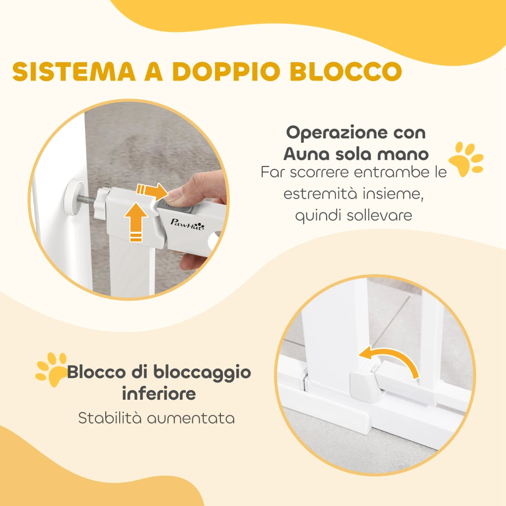 Cancelletto Estensibile per Cani con Porta Automatica ¨C zephmum ¨C Bianco, Metallo e ABS, 75-131x76 cm