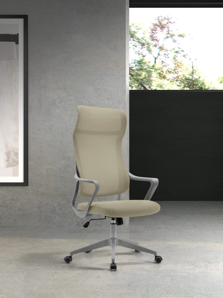 Sedia studio Hispanohogar altezza regolabile in tessuto beige 127x67x69