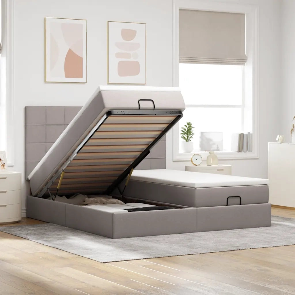 Struttura Letto Pouf con Materassi Tortora 200x200 cm Tessuto 3313703
