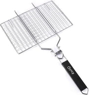 Griglia portatile pieghevole 430 acciaio inossidabile per pesce verdura manzo gamberi - maniglia in legno rimovibile - borsa da trasporto - 32 x 22 cm Cestino a carbone