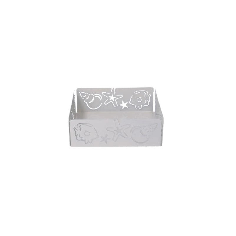 Portatovaglioli metallo mare bianco quadrato cm 16,5x16,5x5,5