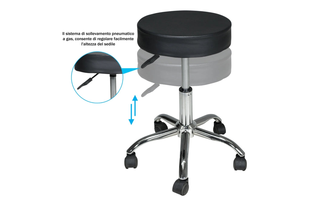 Sgabello professionale estetista in ecopelle, sgabello da ufficio mod. Alvin SG10EAL