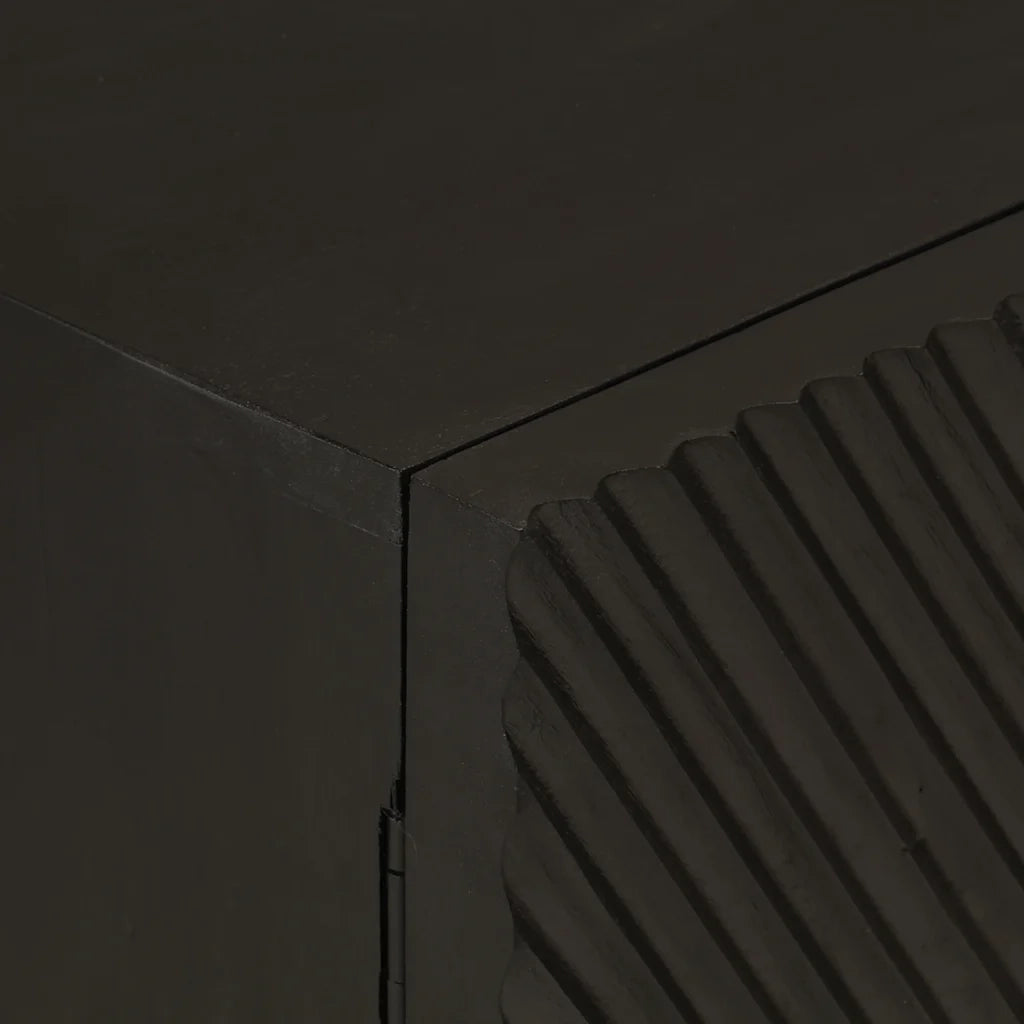 Credenza Nera 55x30x76 cm in Legno Massello di Mango e Ferro 372026