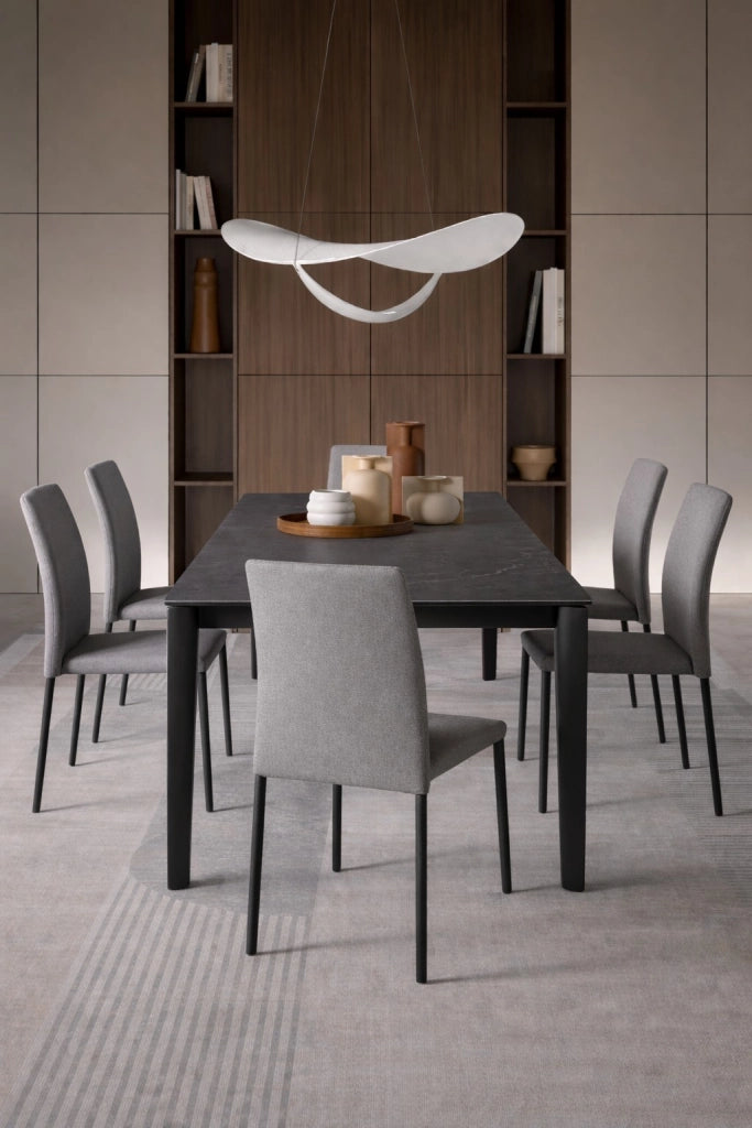 Tavolo allungabile Horus con piano in ceramica ruggine effetto pietra e struttura in metallo antracite 160-240 cm - Design Moderno