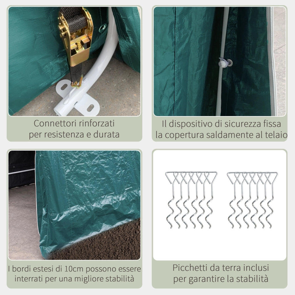 EasyComfort Garage Moto per Esterno 2.4x2 m, Tenda Garage per Attrezzi in Metallo e Tessuto PE, per Moto e Biciclette, Verde