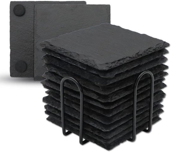 Sostegni con supporto, Vibratite 4" pietra nera con fondo resistente alle abrasioni per bar, cucina, arredamento, quadrato, 12 pezzi