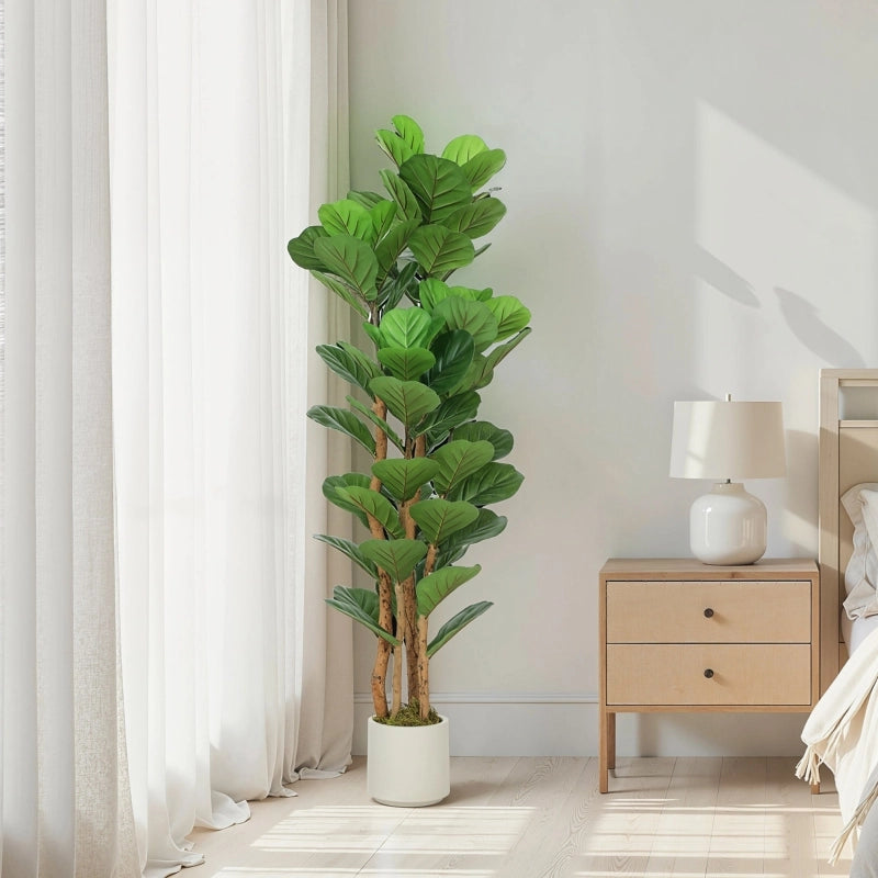 Ficus lyrata artificiale, pianta artificiale con 71 foglie, tronco in legno massello, vaso, 50 x 50 x 150 cm, verde