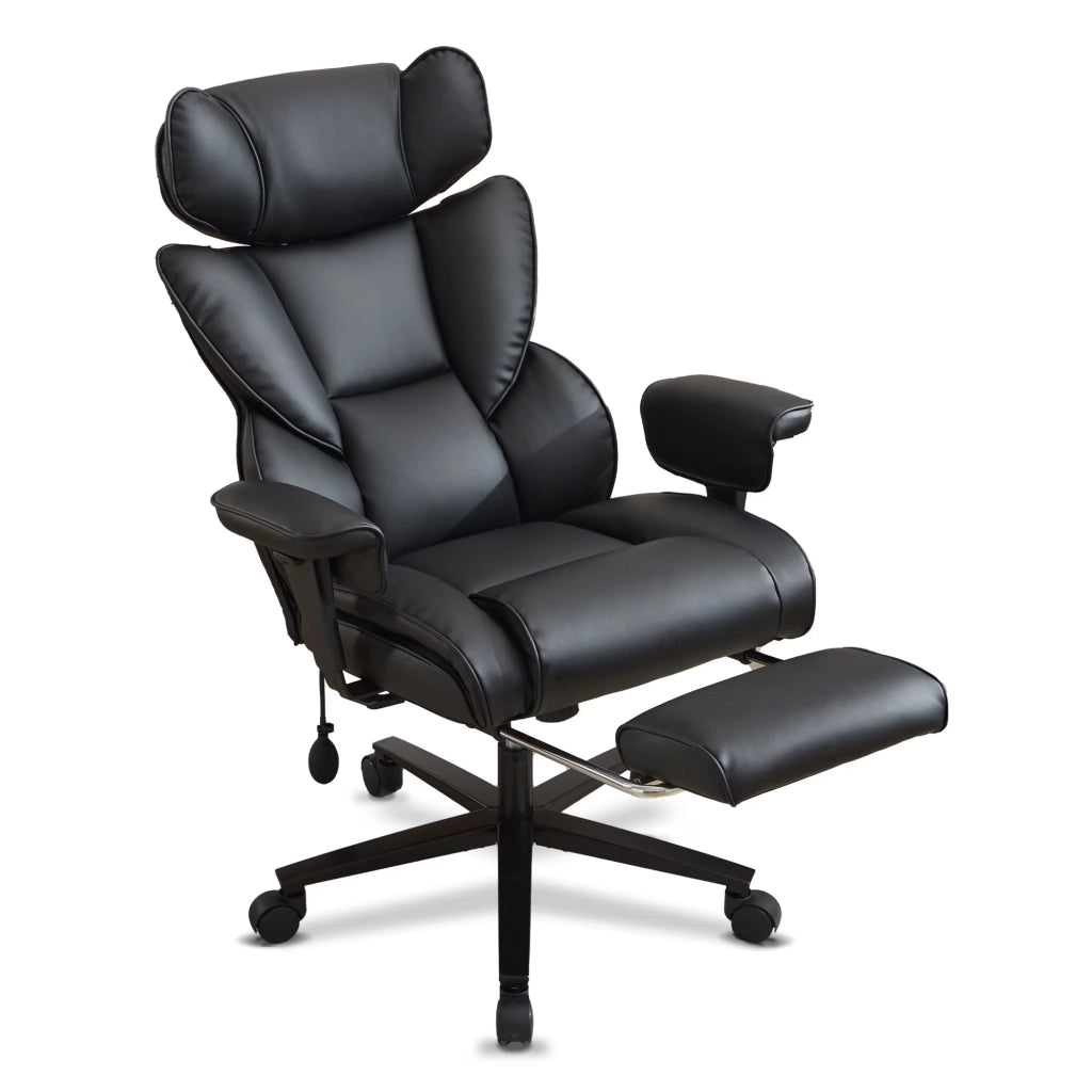 Sedia da ufficio ergonomica con supporto lombare regolabile e schienale reclinabile in pelle PU nera