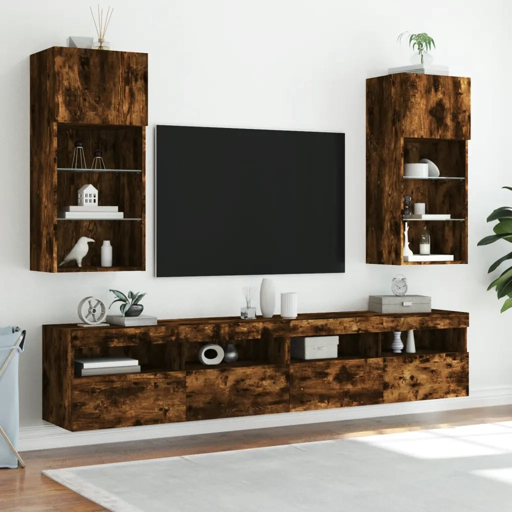 Mobile TV con Luci LED Rovere Fumo 40,5x30x90 cmcod mxl 134111