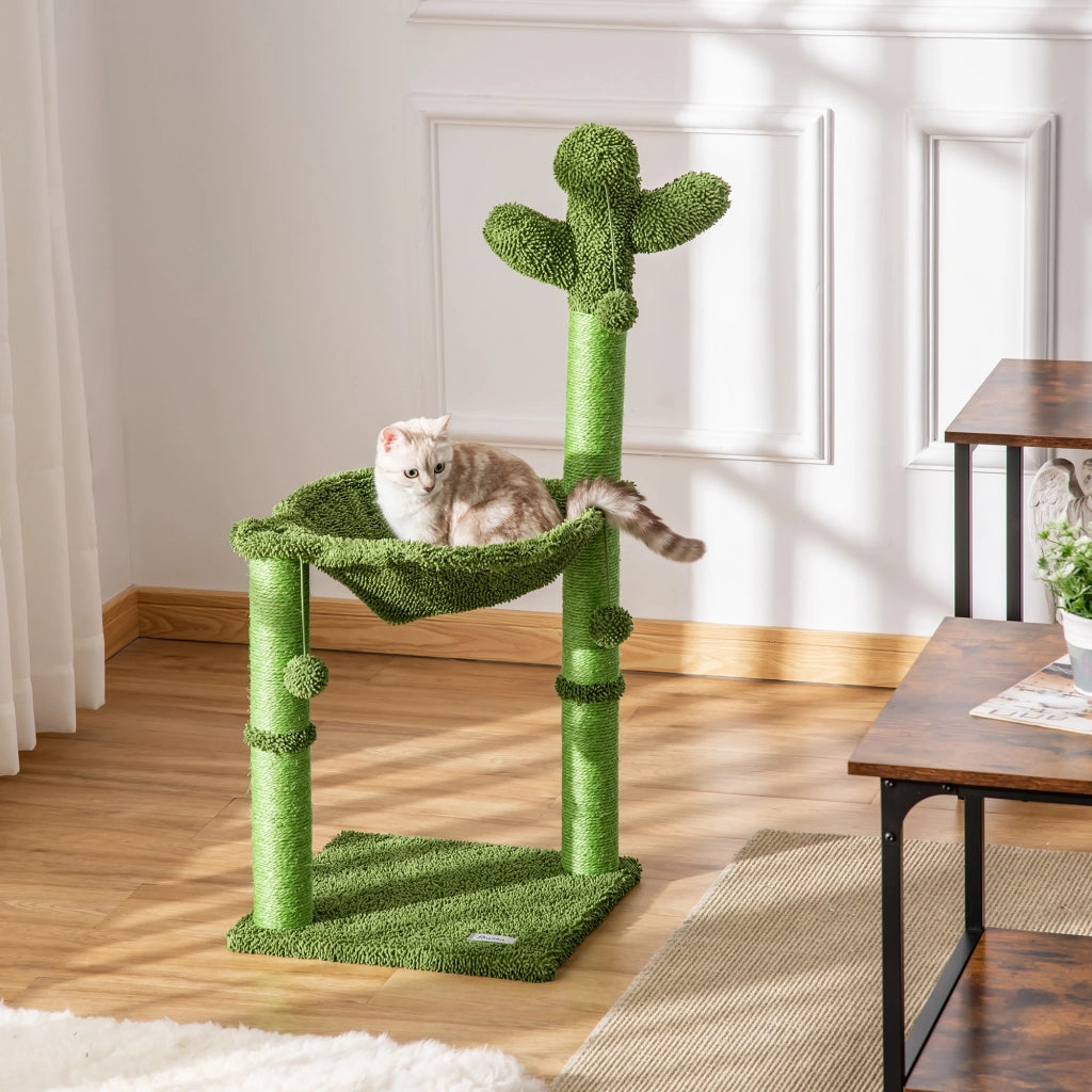 Tiragraffi Albero Cactus con Palline e Amaca per Gatti ¨C zephmum ¨C Verde 40x40x96cm