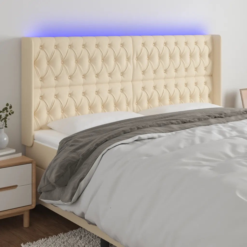 Testiera | Testata a LED Crema 203x23x118/128 cm in Tessuto