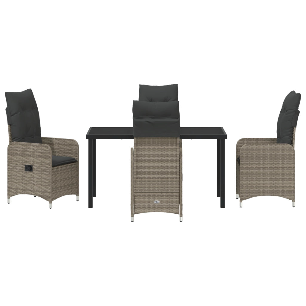 Set da Pranzo da Giardino 5 Pezzi con Cuscini Grigio Rattan Poliestere