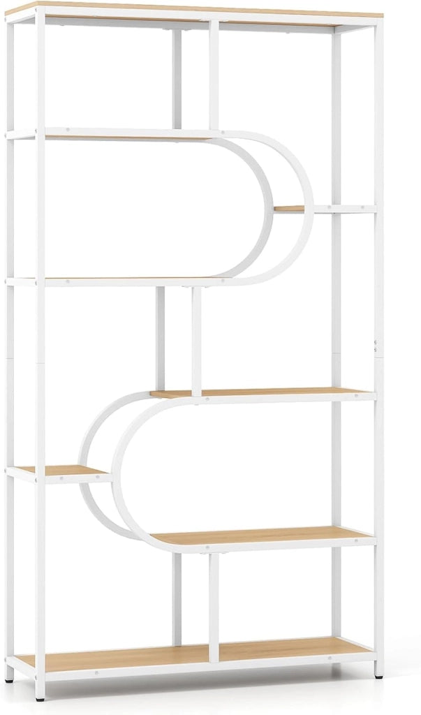 Libreria Geometrica a 8 livelli, scaffale portaoggetti con ripiani aperti in legno, struttura in metallo, kit antiribaltamento, 95 x 30 x 175 cm, per soggiorno, camera da letto, ufficio