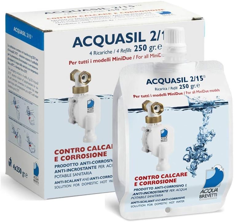 Acquasil 2/15 ricarica 4x250g anticalcare pompe minidue PC100 acquabrevetti