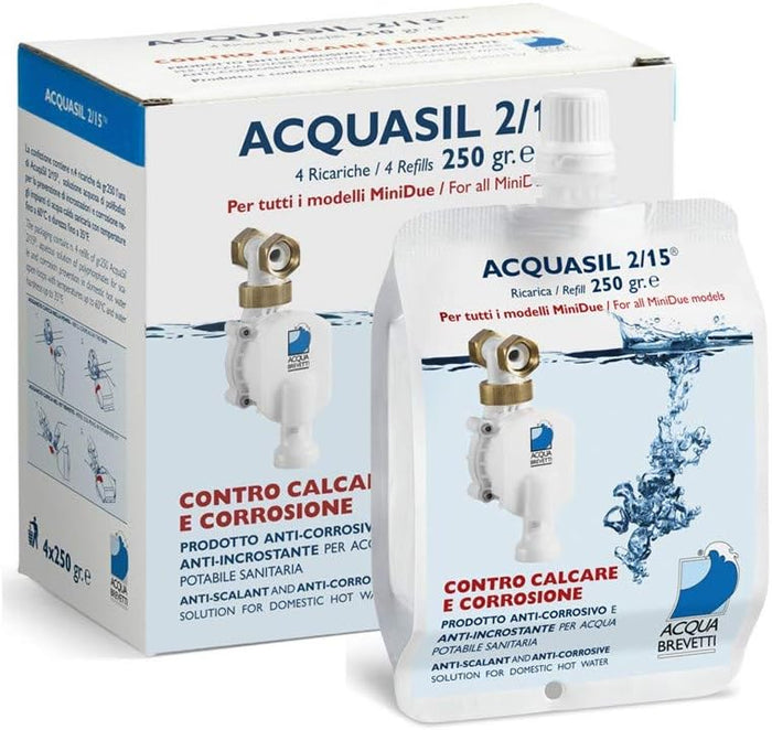 Acquasil 2/15 ricarica 4x250g anticalcare pompe minidue PC100 acquabrevetti
