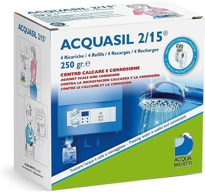 Acquasil 2/15 ricarica 4x250g anticalcare pompe minidue PC100 acquabrevetti