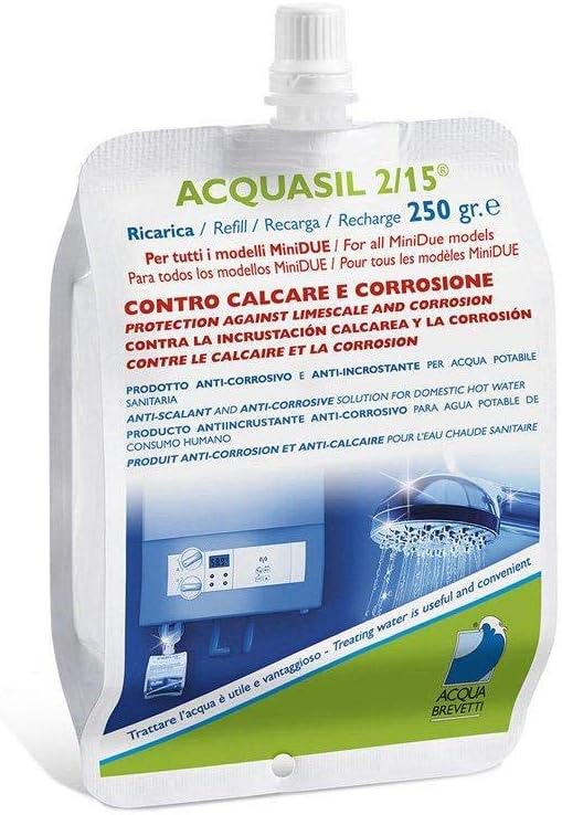 Acquasil 2/15 ricarica 4x250g anticalcare pompe minidue PC100 acquabrevetti