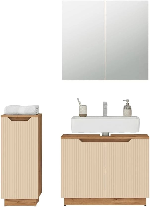 Vicco Set di mobili da bagno Lotta, Rovere/cashmere a righe, 3 parti