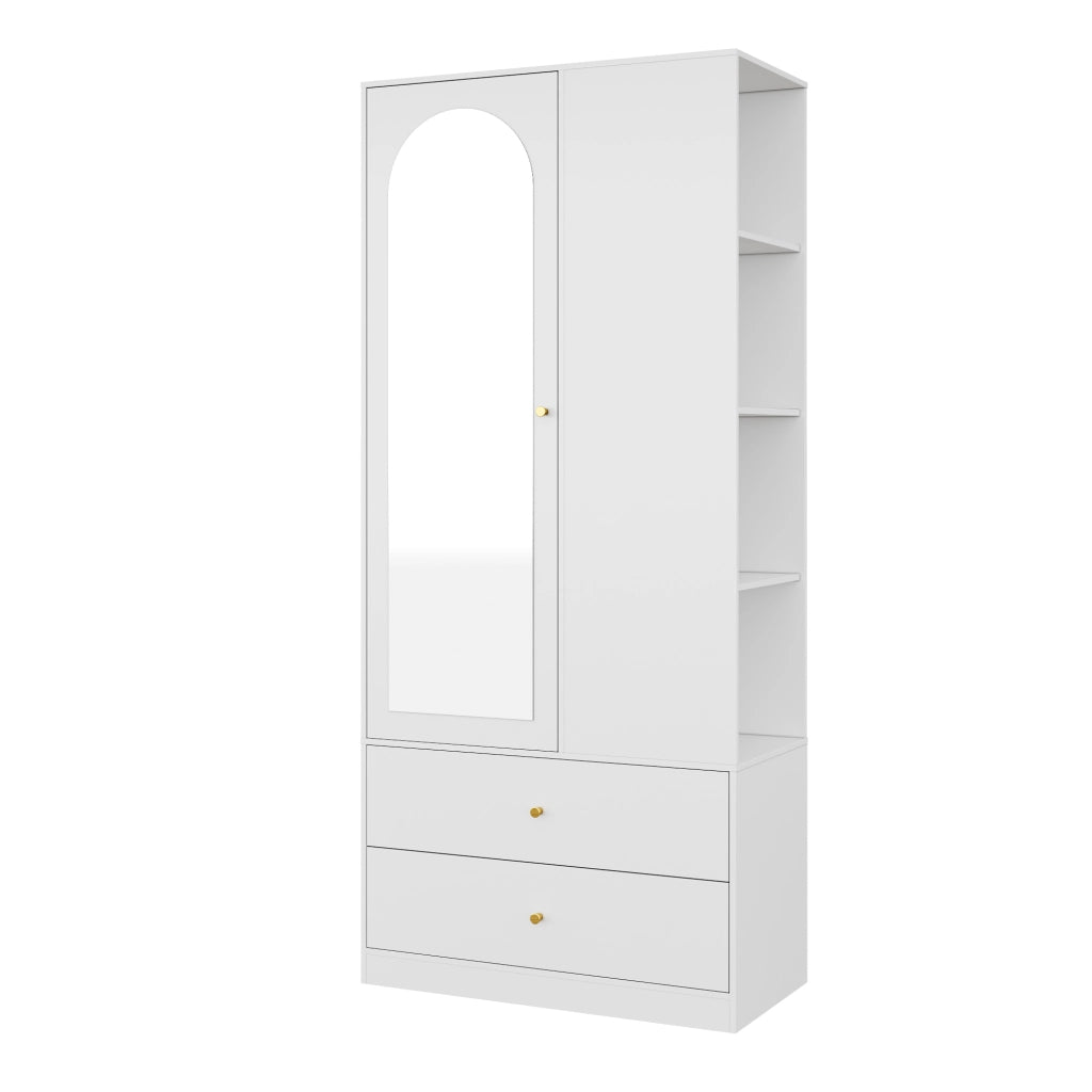 Armadio con specchio; 1 anta; 2 cassetti e 4 vani; per camera e ingresso; in MDF; bianco
