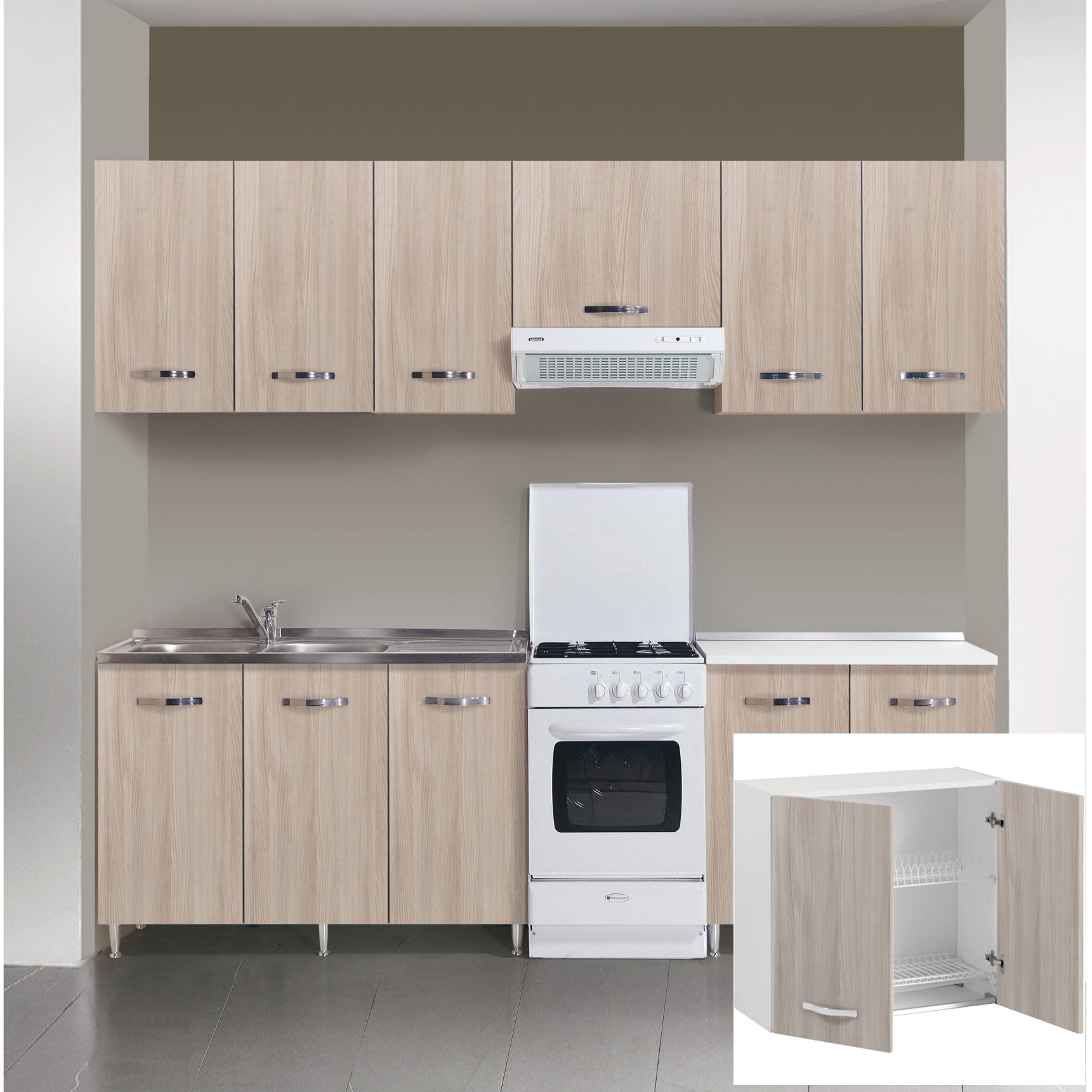 KIT CUCINA PENSILE 2 ANTE SCOLAPIATTI 80X32XH72 CM OLMO- AZUR LINE- 1,0 pz