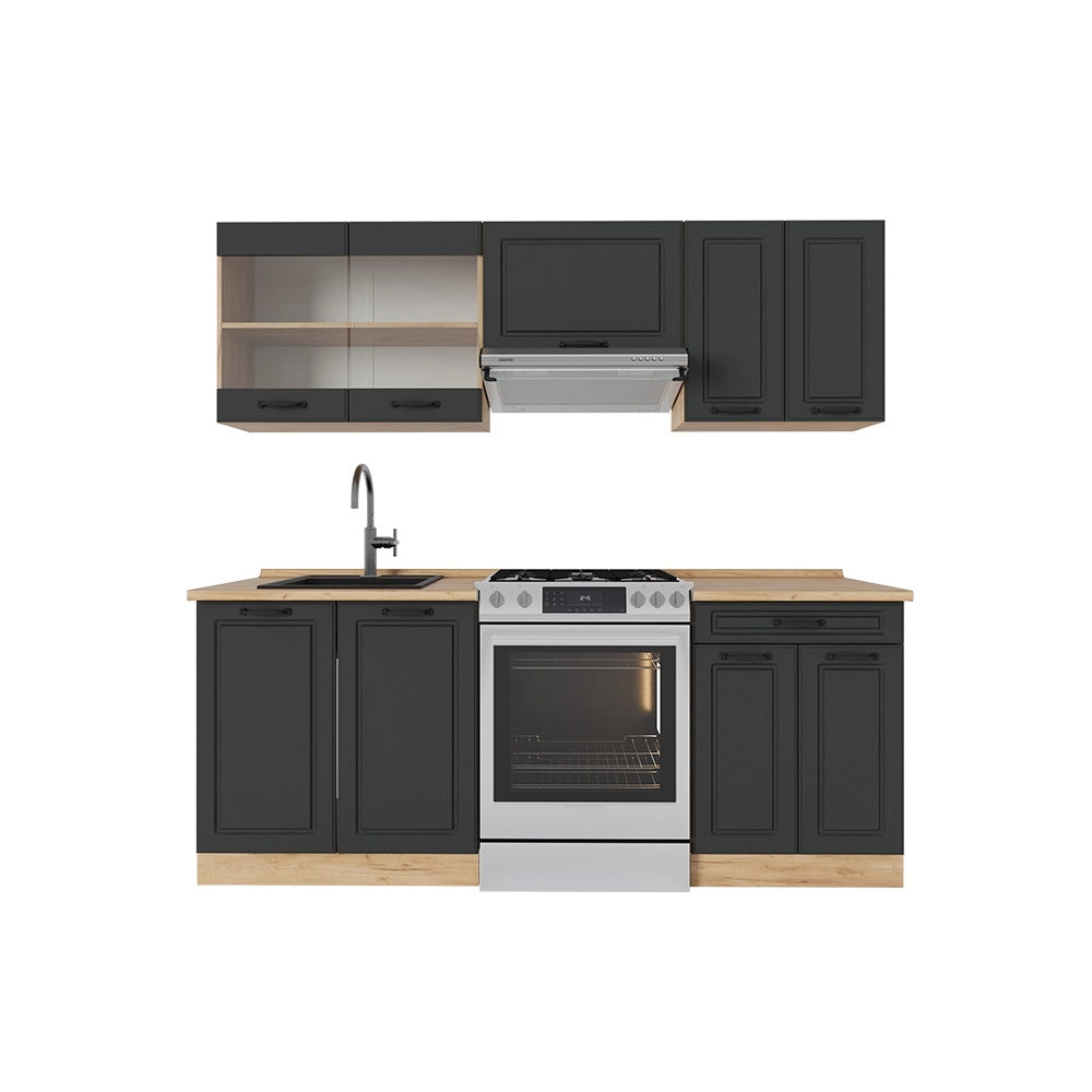 Cucina componibile R-Line Antracite rustico/Rovere dorato 200 cm, PL Rovere Vicco