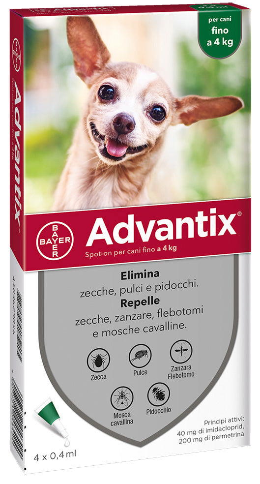 BAYER ADVANTIX SPOT ON 4 PIPETTE CANI  0- 4 KG- BAYER- 1,0 pz