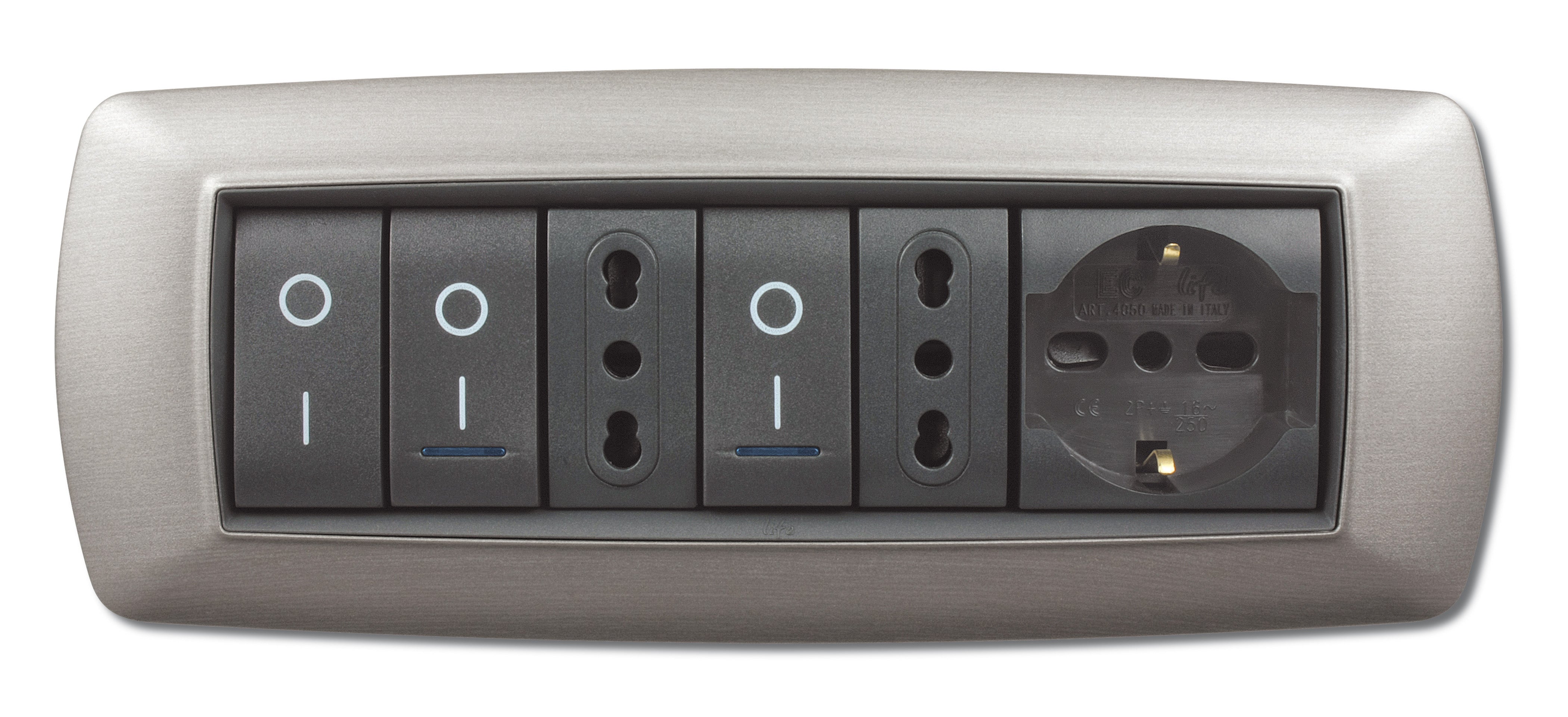 PLACCA LIFE LIVING PLAST ACCIAIO SATINATO 7P- ELETTROCANALI- 1,0 pz