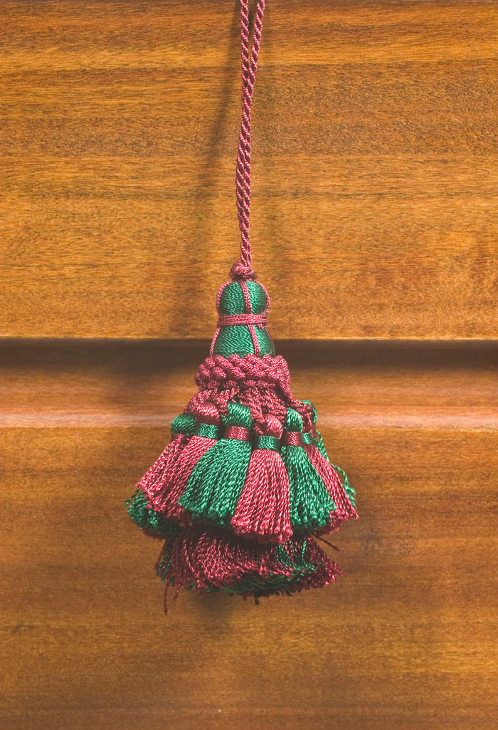 FIOCCO PER CHIAVI CM.9 VERDE E BORDO- 6,0 pz