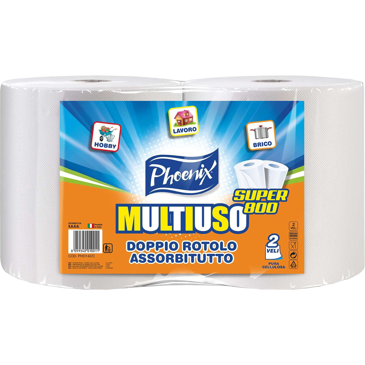 BOBINA CARTA PURA CELLUL SUPER 800 2 PZ  1,4 KG CA- 1,0 confezione