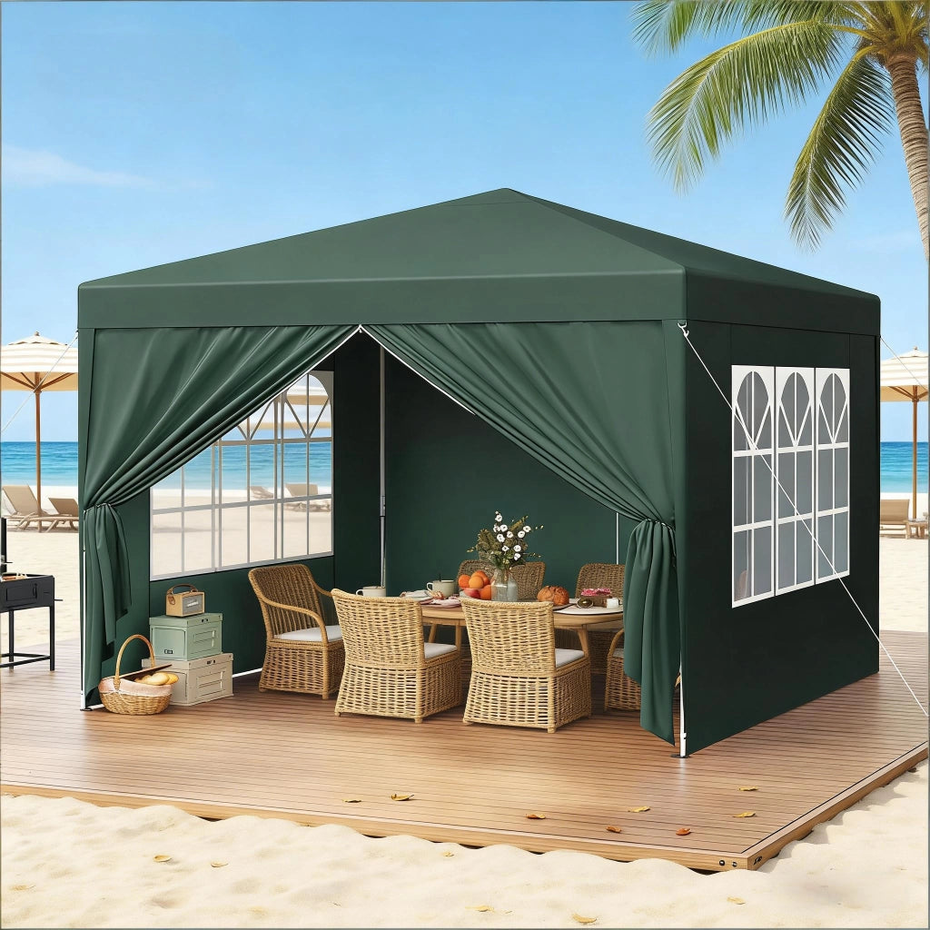Gazebo Da Giardino 3x3 M In Ferro E Tessuto Oxford Verde Con Tetto Impermeabile Pieghevole