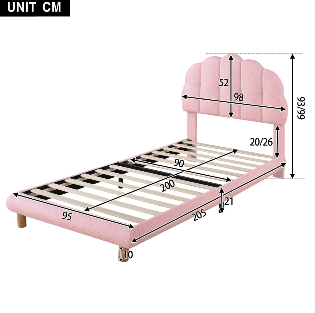 Letto singolo 90x200 cm con testiera regolabile; boucl茅; rosa