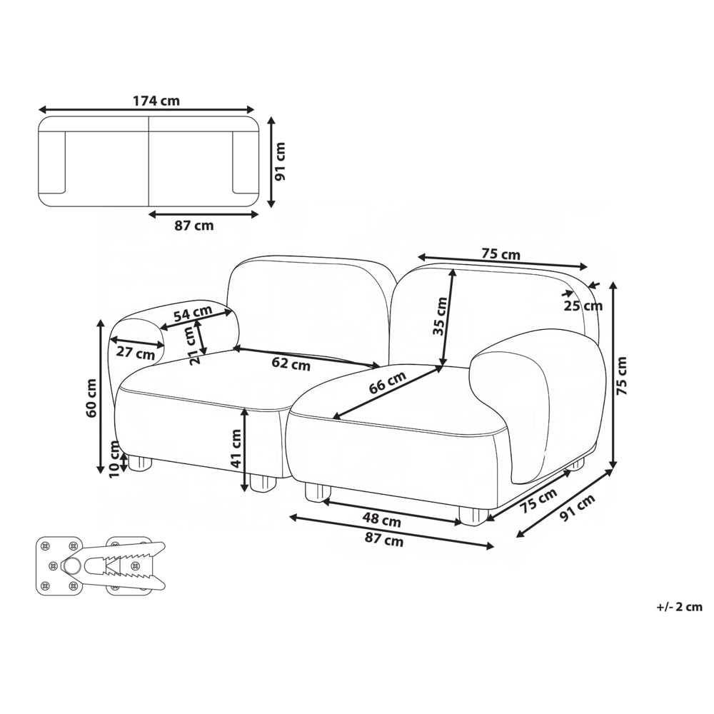 Divano componibile a 2 posti in tessuto due moduli angolari gambe in legno beige stile moderno