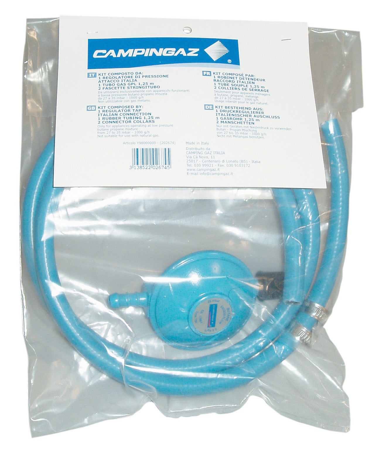 KIT REGOLATORE C/TUBO E FASCETTE PER BARBECUE GAS- CAMPIN GAZ ITALIA- 1,0 confezione