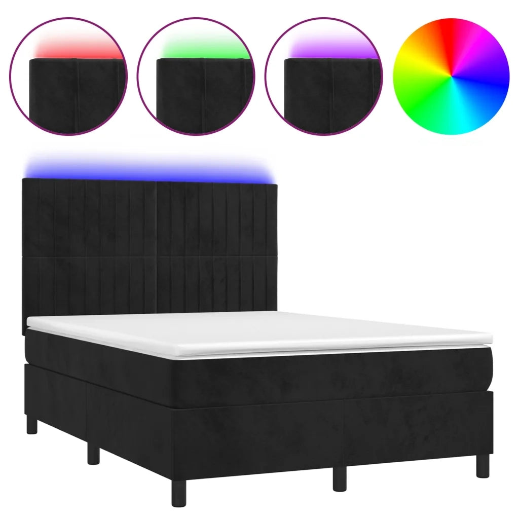 Letto a Molle con Materasso e LED Nero 140x200 cm in Vellutocod mxl 75123