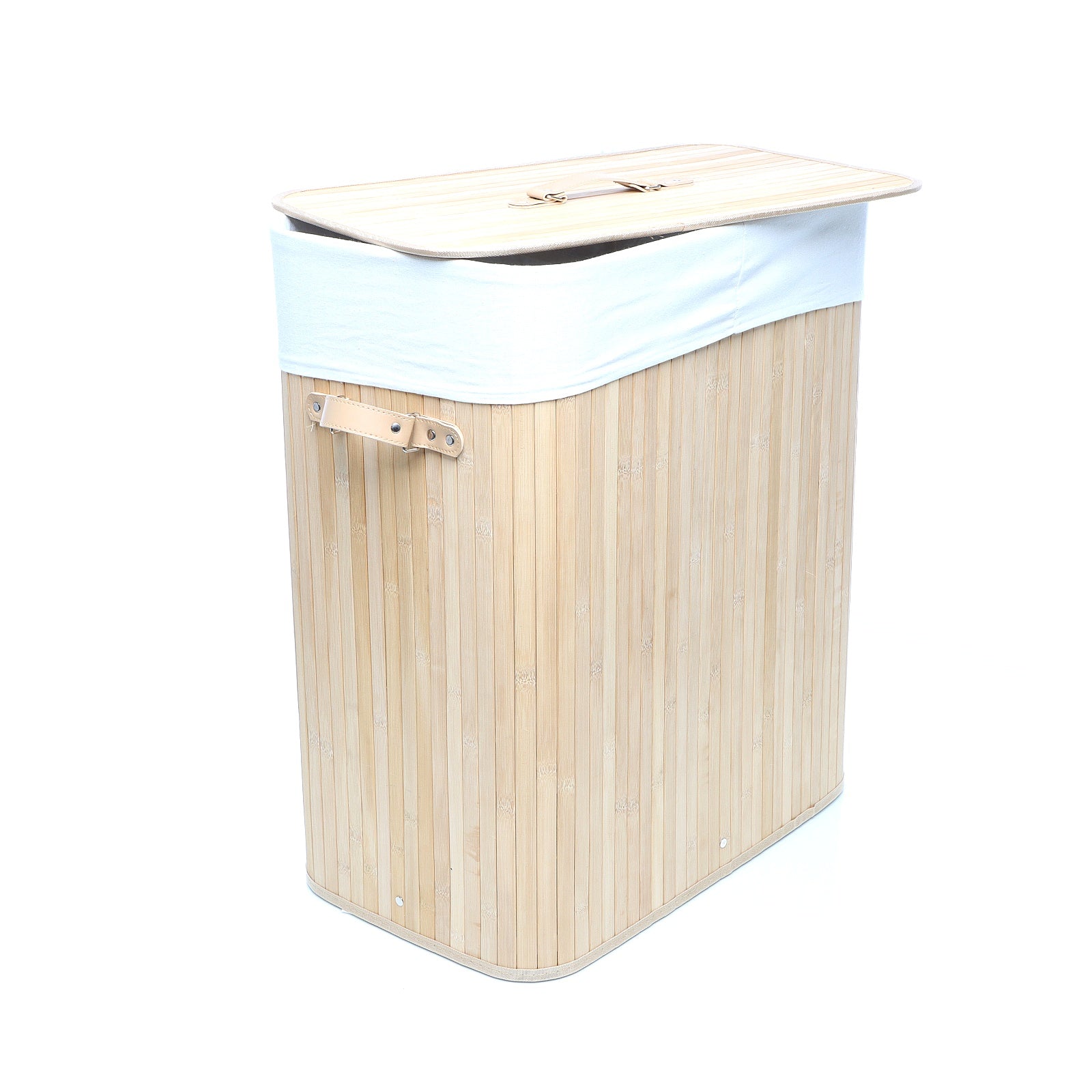 Cesto portabiancheria bambù chiaro 105l, due scomparti, sacco interno rimovibile