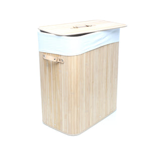 Cesto portabiancheria bambù chiaro 105l, due scomparti, sacco interno rimovibile