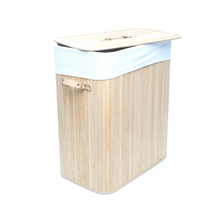Cesto portabiancheria bambù chiaro 105l, due scomparti, sacco interno rimovibile