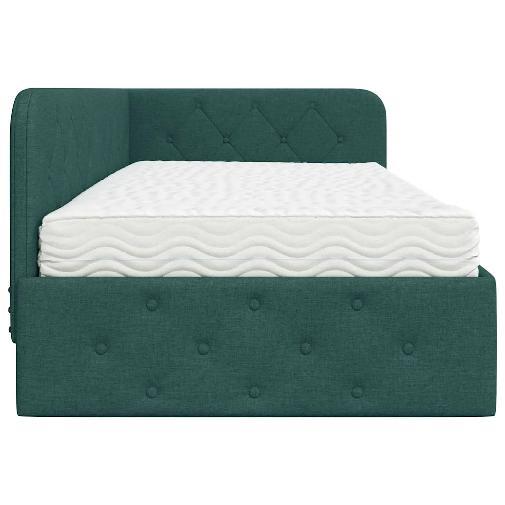 Cornice del letto ad angolo Verde Scuro 100 x 200 cm Tessuto 3394057