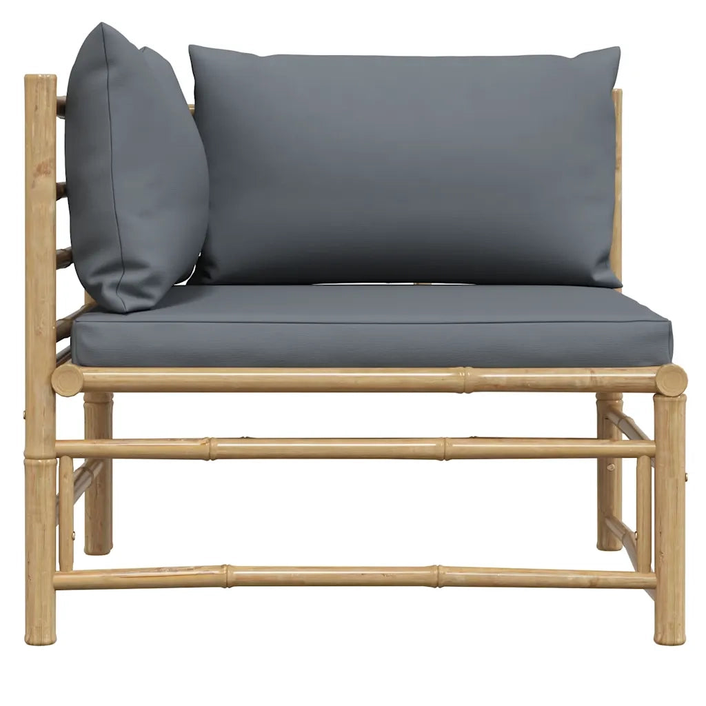 Divano Angolare da Giardino con Cuscini Grigio Scuro in Bambù 313153