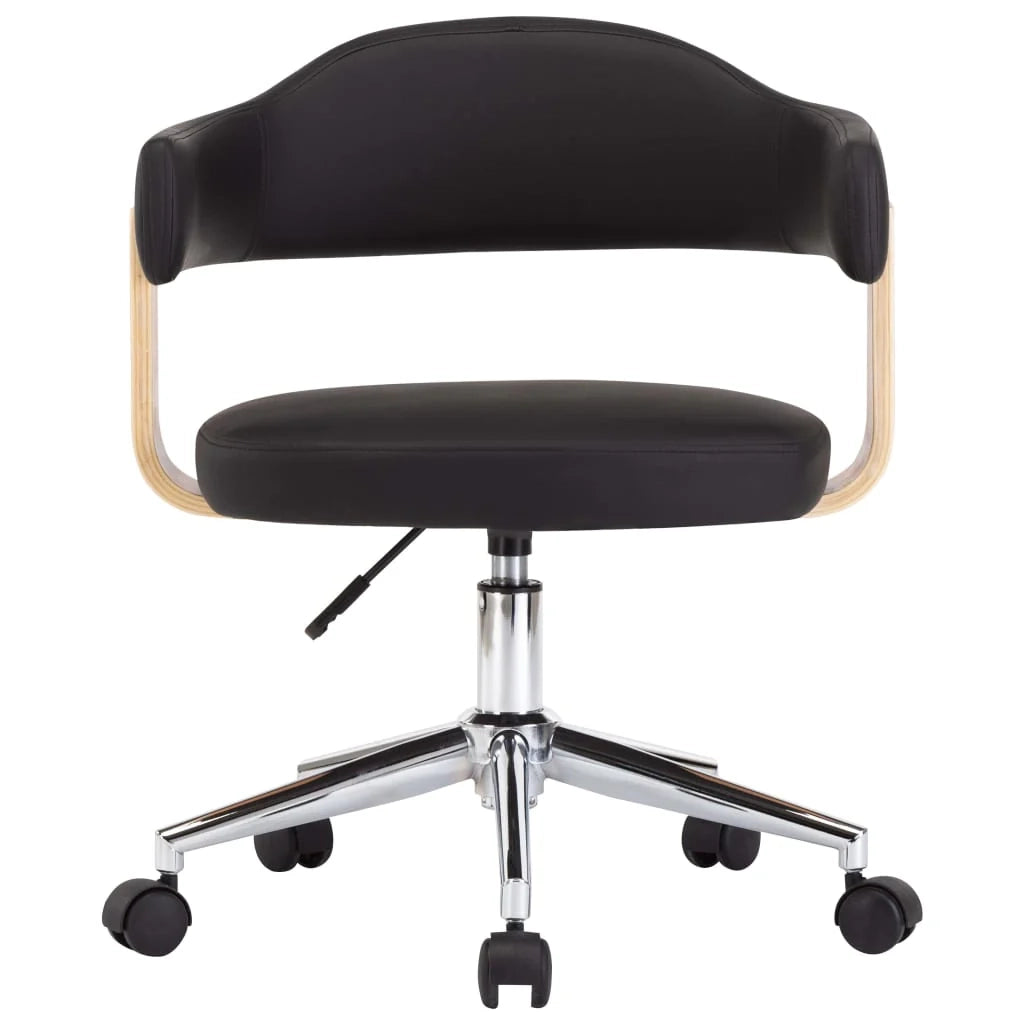 Sedia girevole da ufficio/studio in legno curvato e similpelle nera 02_0024152