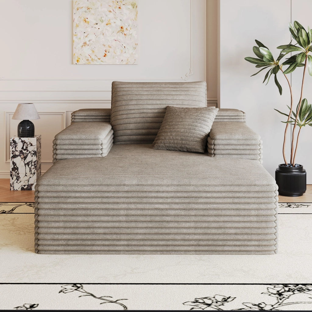 Poltrona a sdraio, divano in velluto a coste, 115 x 159 x 83 cm, struttura senza telaio, non richiede montaggio, cammello