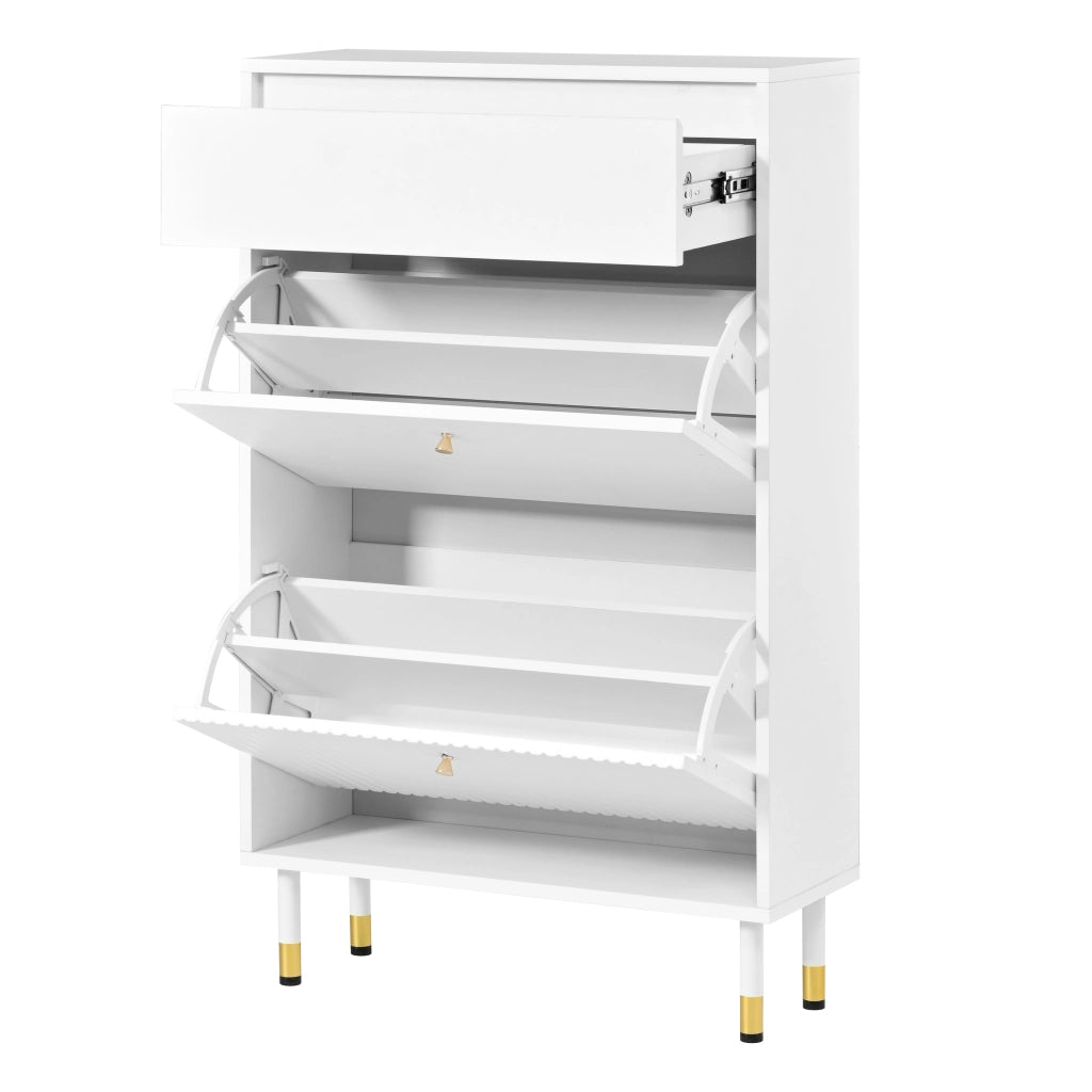 Scarpiera con 1 cassetto e 2 vani a ribalta - in MDF e truciolare - 65×24×104 cm - bianco