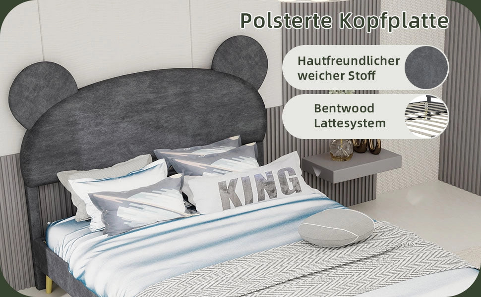 Letto imbottito con testiera ¨C Minimal ¨C grigio velluto 140x200 cm