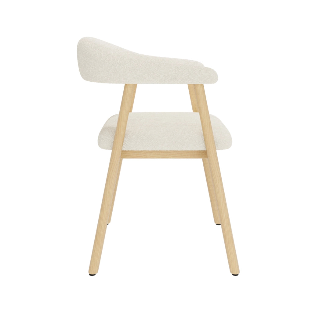 Set di 2 sedie da pranzo 78.99x58.5x29.11 cm con schienale ergonomico C in bouclé; legno naturale