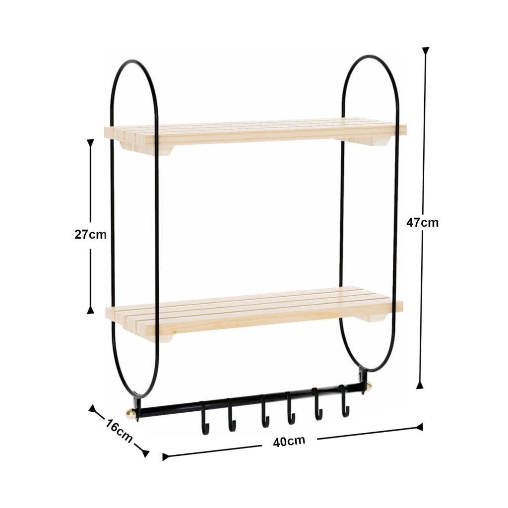 Scaffale da Parete Pielavesi a 2 Ripiani in Legno Portaoggetti per Cucina Bagno [en.casa]