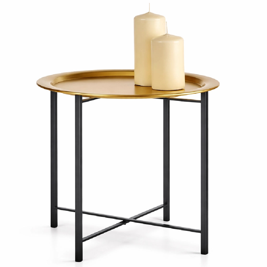 Tavolino da Salotto con Vassoio Tondo Moderno 52,5 x 44 x H52,5 cm Nero-Oro