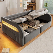 Letto imbottito con contenitore idraulico e LED, 140x200 cm, grigio