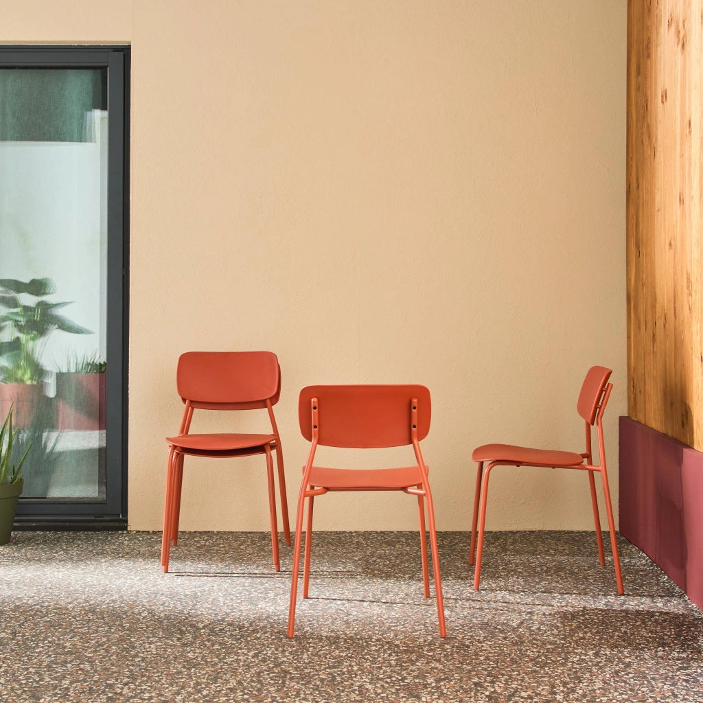 Set 4 sedie da giardino impilabili in acciaio, terracotta