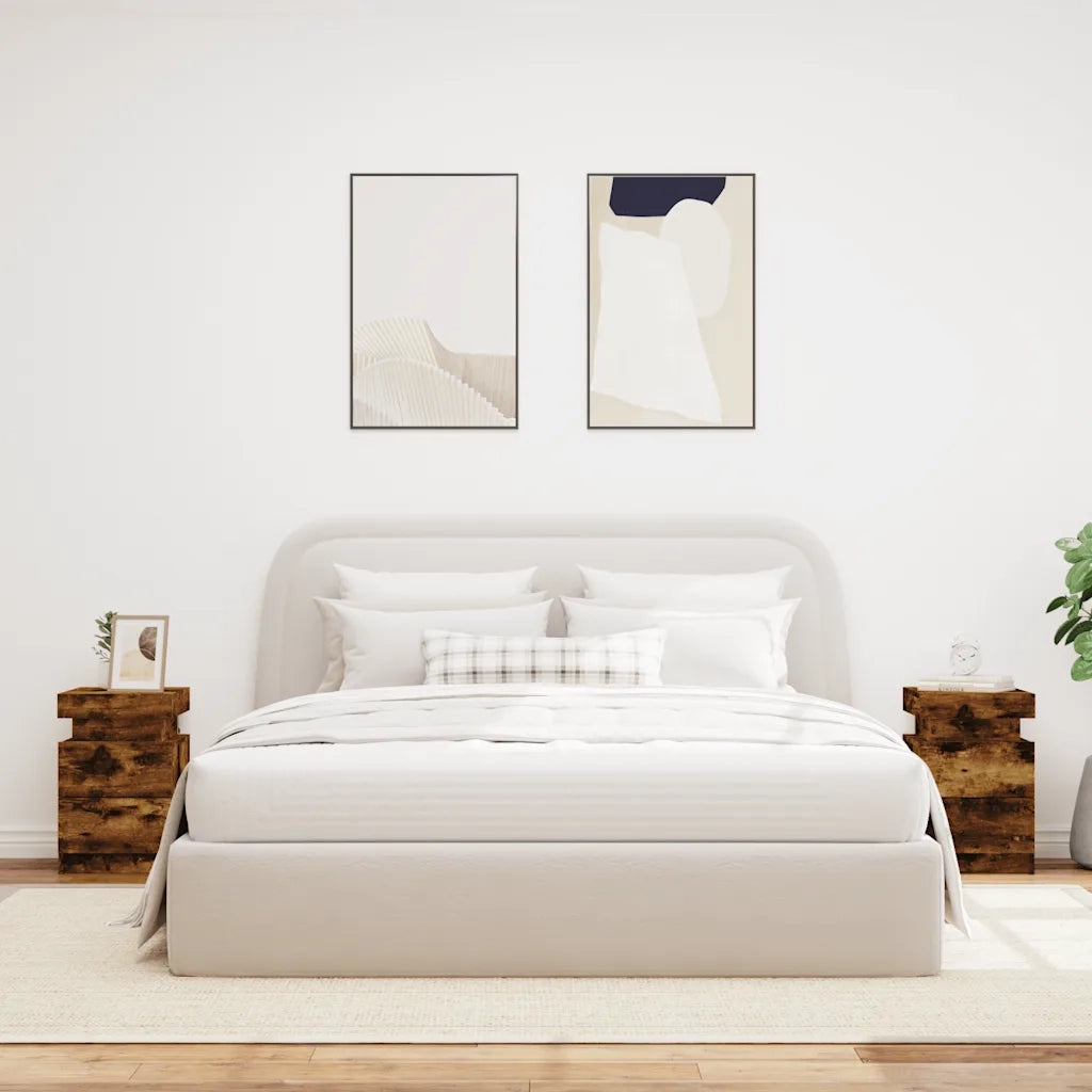 Set di 2 Comodini | Armadio da Notte | Mobiletto da notte con Luci LED Rovere Fumo 35x39x55 cm