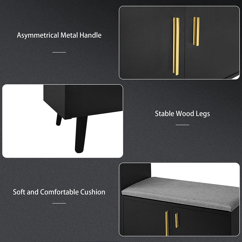Banc moderne con ripostiglio per scarpe - Xylo - L100xP34xH69 cm - Porte metalliche asimmetriche, tre porte, pi?? livelli di stoccaggio
